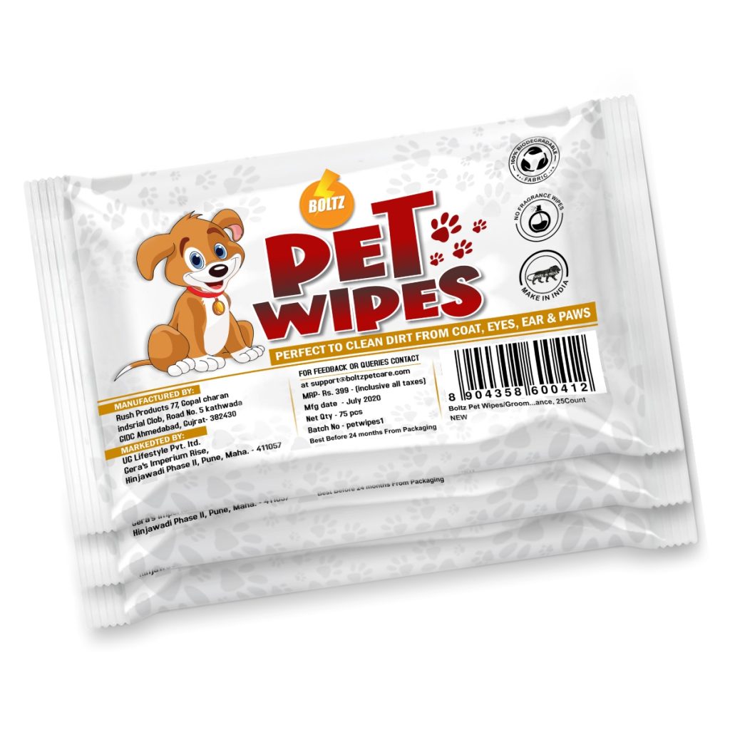 Boltz Pet Wipes/Grooming Wipes for Dogs, Cats,No Fragrance (Pack of 3